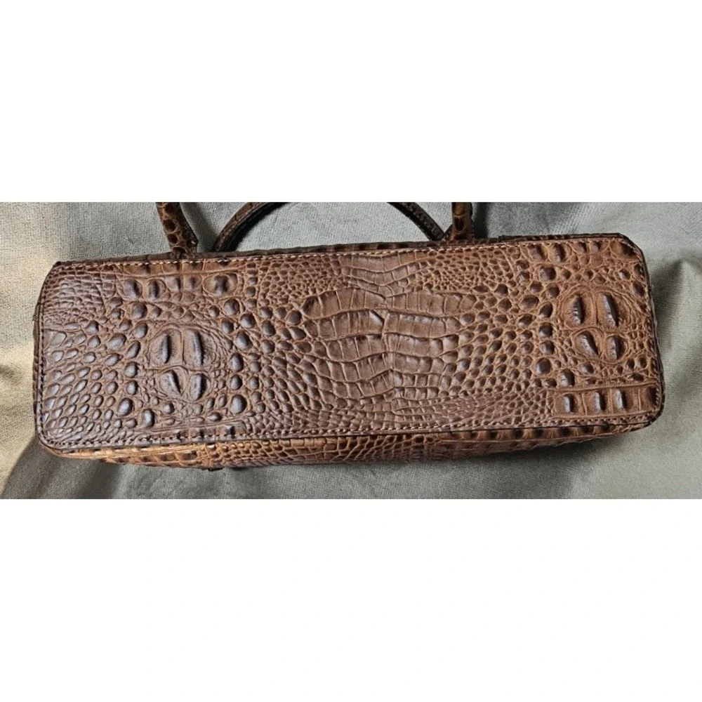 Etienne Aigner Brown Crocodile Embossed Leather Satchel Handbag 72071